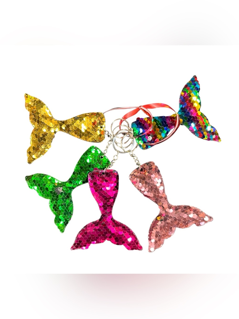 Sequined mermaid tail keychains (5)
